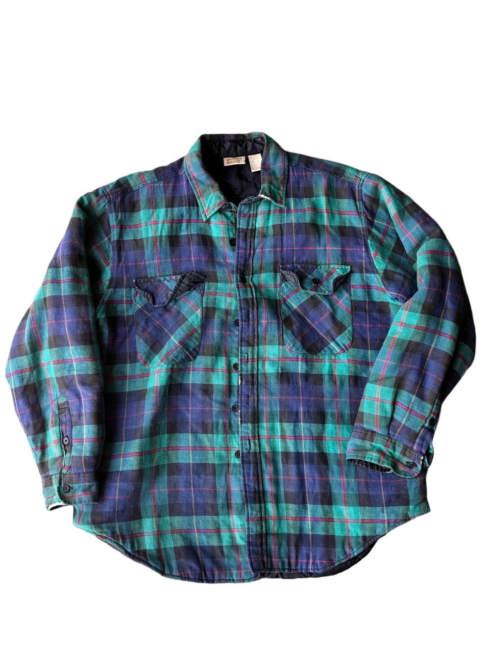 Vintage 90s Five Brother Distressed Quilted Plaid Flannel Shirt Jacket size L